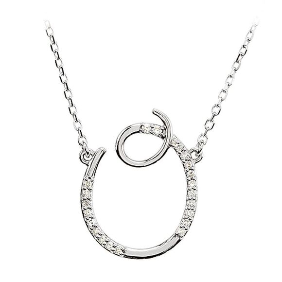1/10 Ctw Diamond 14k White Gold Medium Script Initial O Necklace 17in